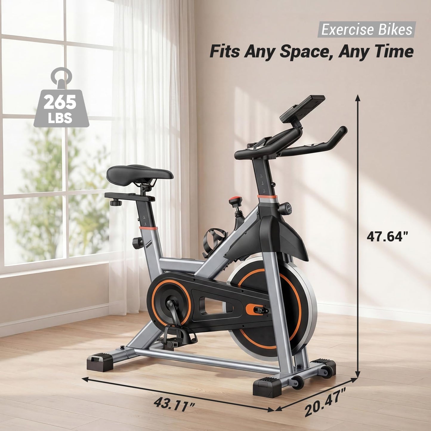 OLIXIS Exercise Bike with APP Control, Brake Pad Stationary Bikes with Quiet Magnetic Resistance, Indoor Cycling Spin Workout Bike with 300.0 lbs Weight Capacity for Living Room, Home, Gym, Orange