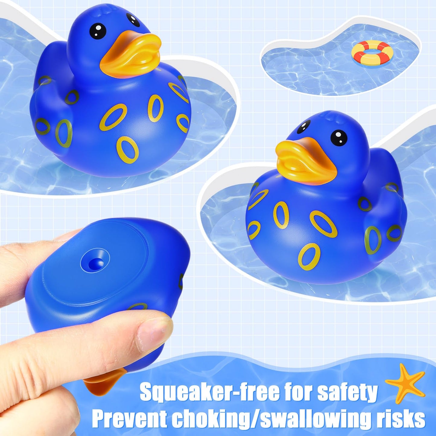 VercanMonth 60 Pcs Blue Gold Ring Party Favors - 2 Inch Rubber Duck in Bulk Mini Duckies for Ducking, Tiny Ducks for Kids Birthday Party Gifts Baby Shower Bath Time Piñata Fillers Gift Bag Stuffers