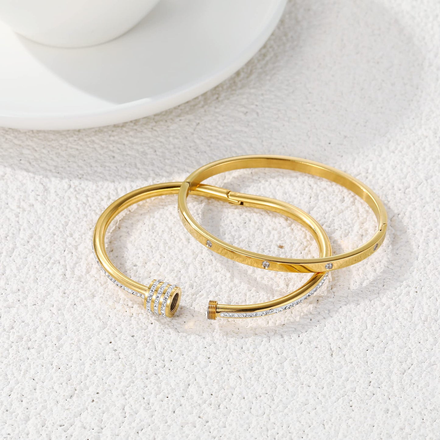 Jade cabbage Gold Bracelets for Women 18K Gold Plated Love Friendship Bracelet With Cubic Zirconia Cuff Bangle Jewelry Set Witness the Gift of Love (4mm gold 2pcs-A)