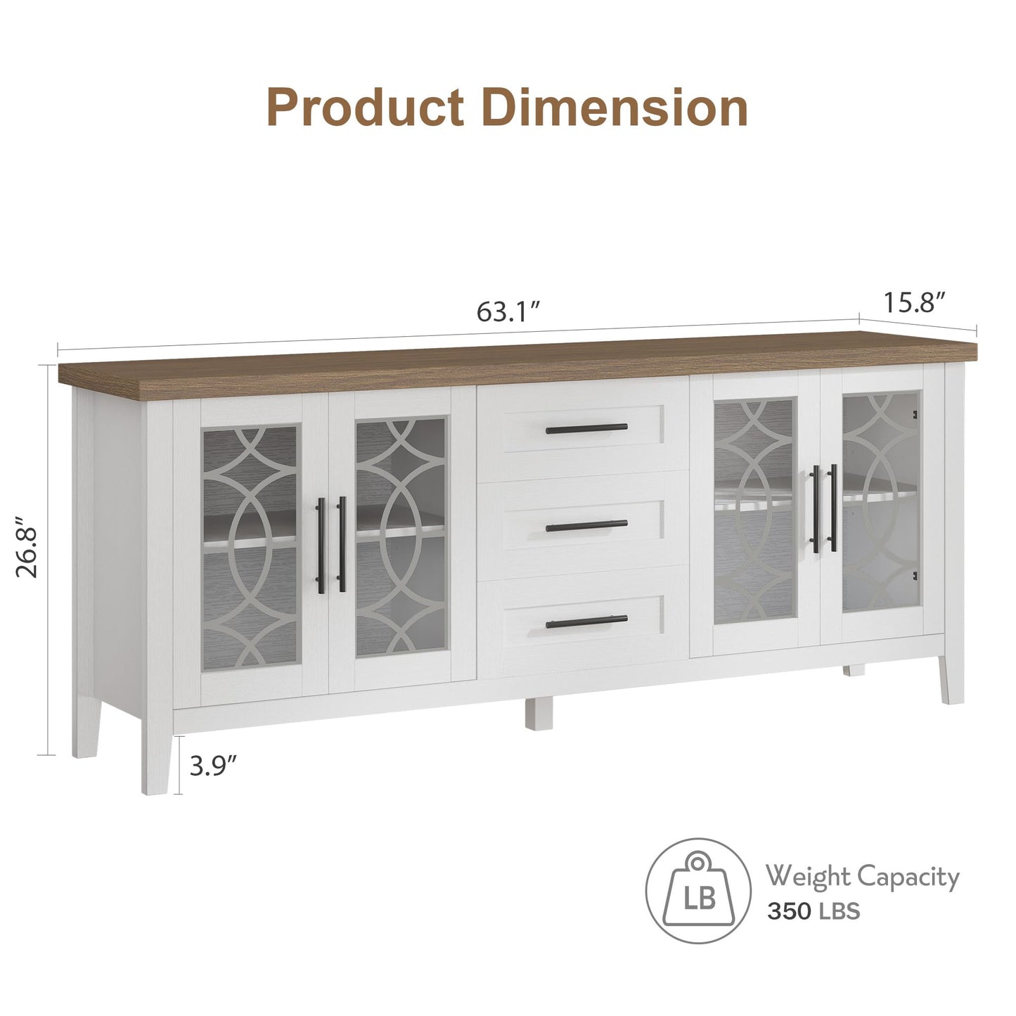 GarveeHome Farmhouse TV Stand with Glass Door for 70 Inch Tv, Mid Century Modern Entertainment Center for Living Room, Rustic Television Stands 2 Storage Door & 3 Drawer for Bedroom (Classic White)