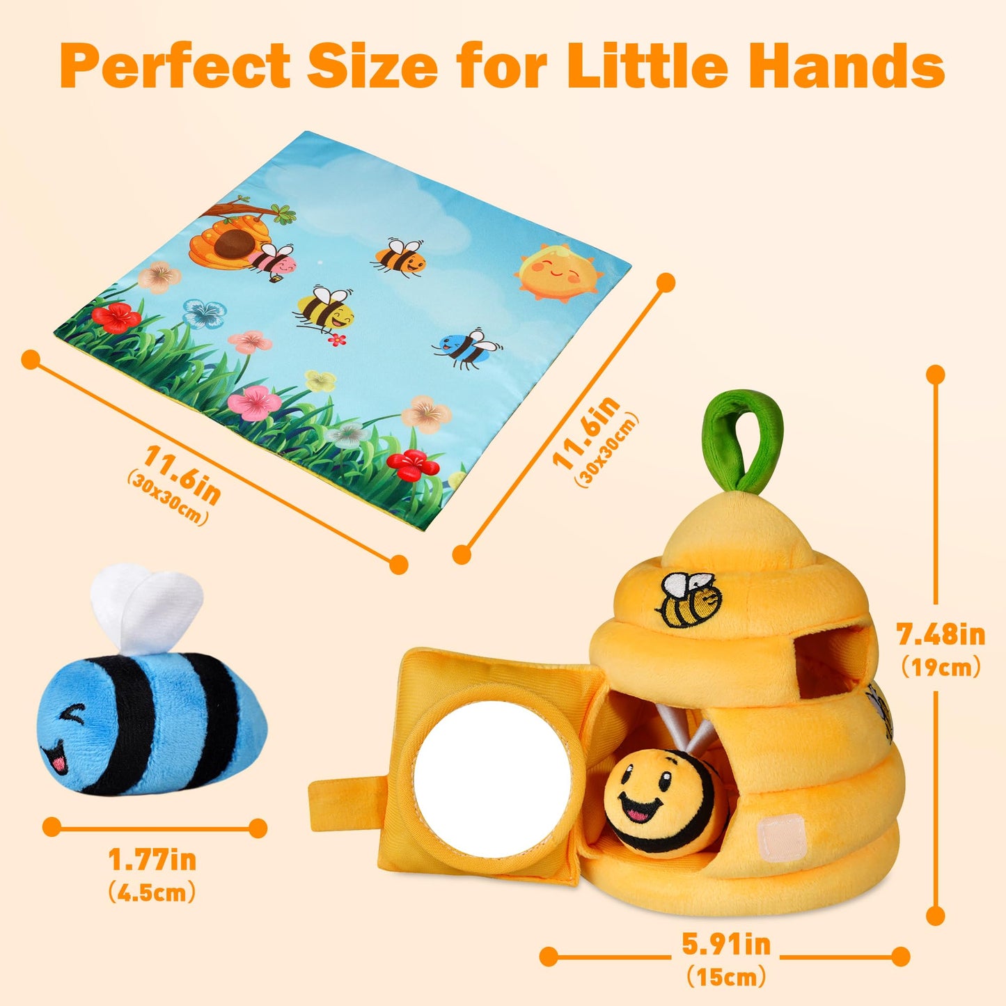 Sortnic Baby Toys 6-12 Months, Soft Beehive with 4 Sensory Bees, Map Pad, Rattle, Crinkle Paper, Squeaker, Mirror, Busy Montessori Toy for 0-3 Years Old, Infant Toys Baby Easter Basket Stuffers Gifts