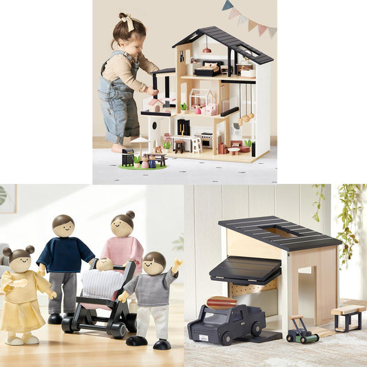 Doll House，Wooden Dollhouse People Set，Wooden Dollhouse Garage Set