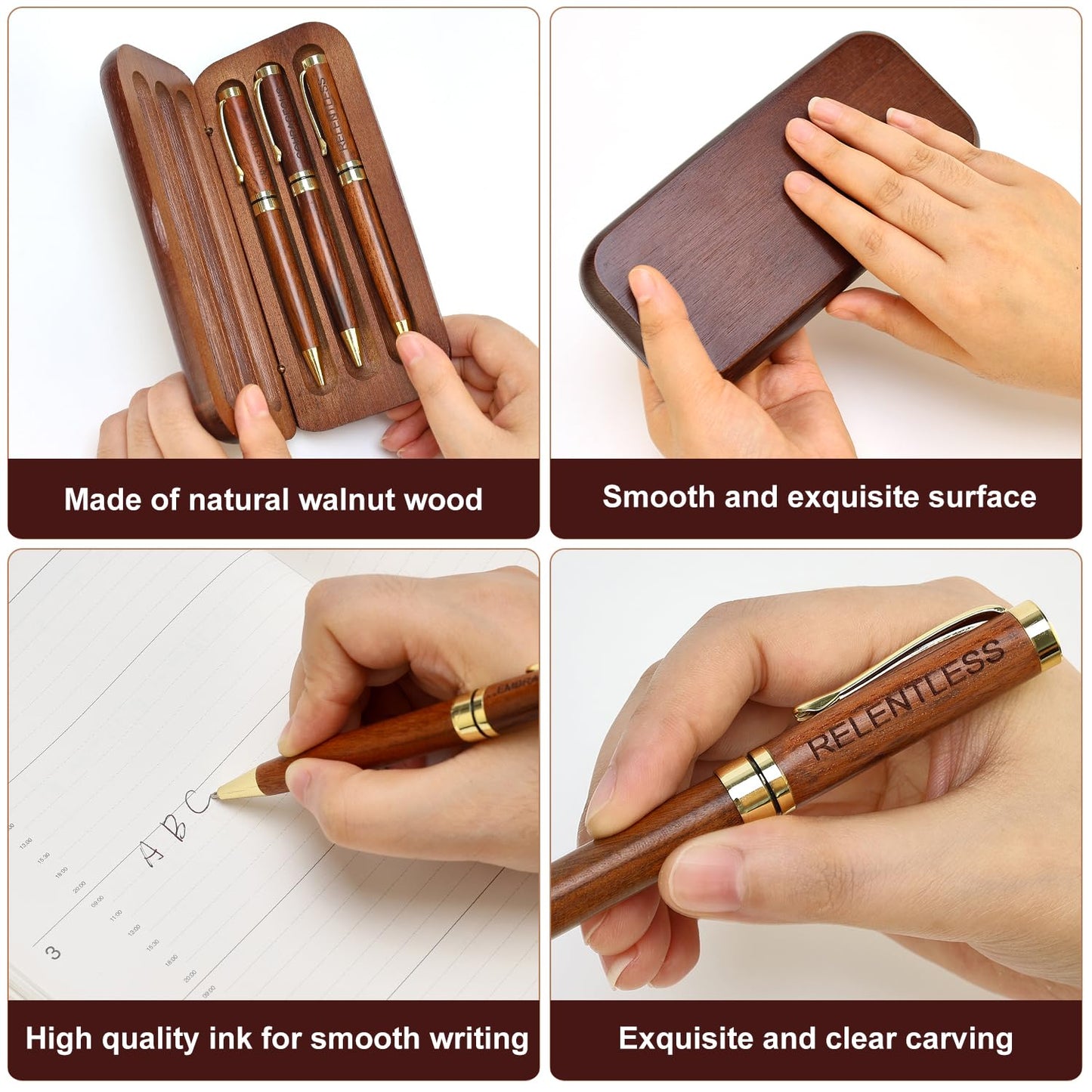 Renawe Fancy Wooden Pens Set with Box Congratulations Gifts for Women Men New Job Promotion Gift for Coworkers Boss Lady Office Business Pen Nice Positive Writing Pens Journaling Luxury Engraved Pens