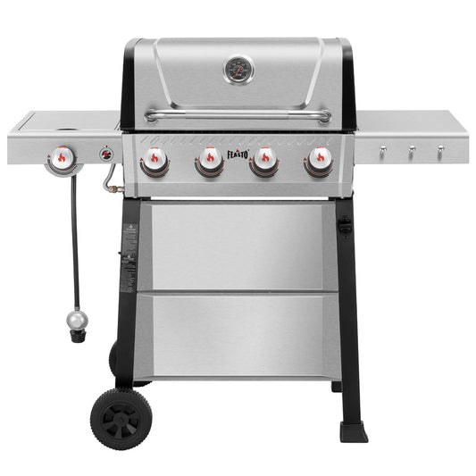 Feasto All Stainless Steel 4+1 Burner Gas BBQ Grill, Outdoor Propane Grill with Premium Enameled Coated Chamber Body & Porcelain-Enameled Cast lron Grates, 48,000 BTU