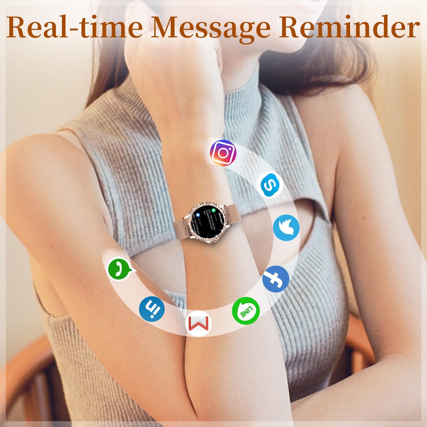 Smart Watches for Women (Answer/Make Call) with Diamonds, 1.3”HD Screen Bluetooth Smartwatch for Android iOS Phones, IP68 Waterproof Fitness Activity Trackers with Heart Rate/SpO2/BP/Sleep Monitor