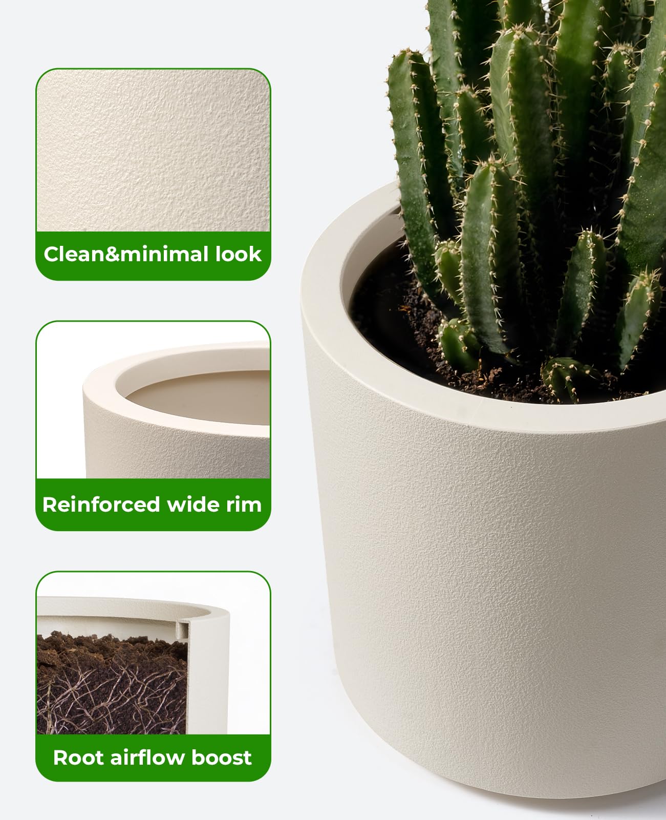 homenote Flower Pots 13.2/10.5/8.5 Inch,Large Plant Pots Indoor with Drainage,Plastic Pots for Plants,Garden Pots for Outdoor,Large Planters for Indoor Plants,Big Plastic Planter,White(3 Pcs)