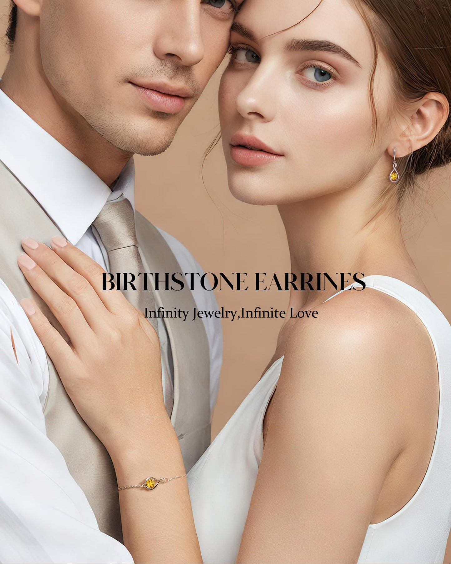 FANCIME Citrine Dangle Drop Earrings 925 Sterling Silver Dainty Infinity Yellow Topaz November Birthstone Earring Fine Jewelry Birthday Mothers Day Gifts for Mom Women Her