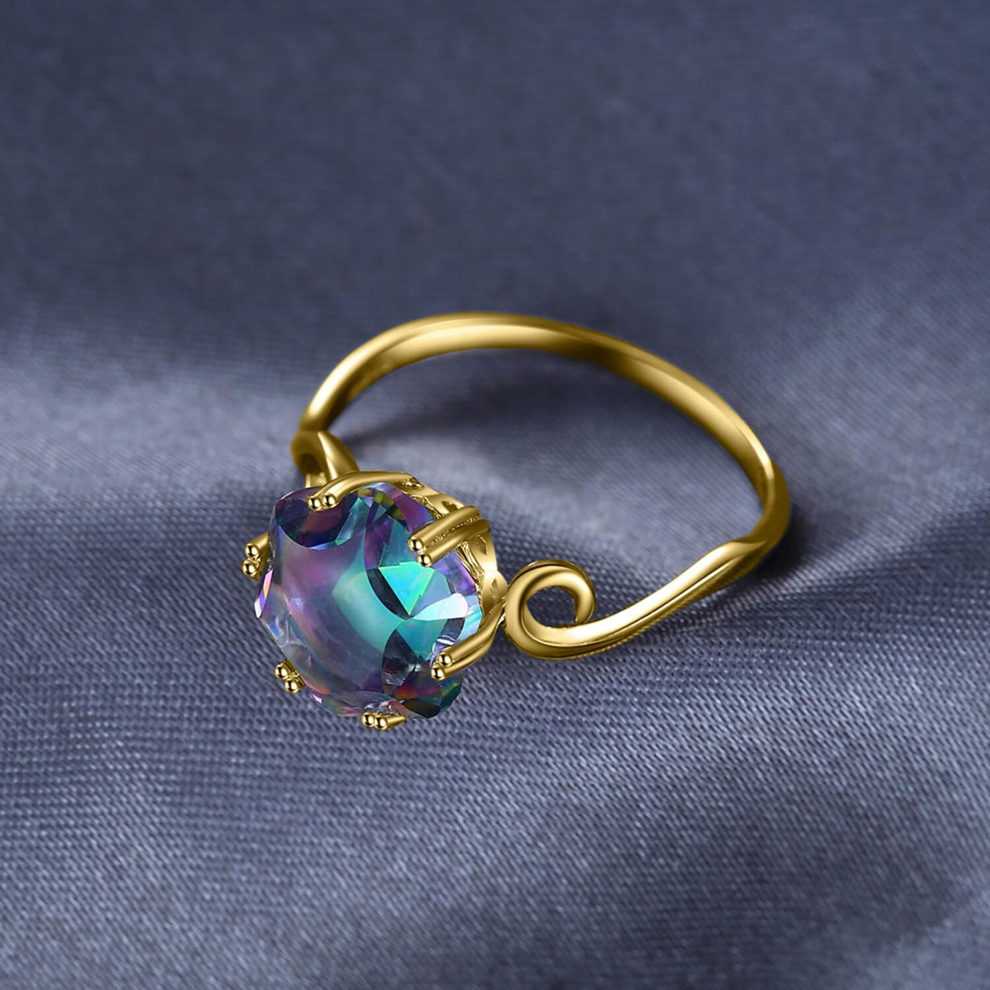 JewelryPalace Fancy Cut 5.7ct Multicolor Genuine Rainbow Quartz Cocktail Rings for Her, 14K Yellow Gold Plated 925 Sterling Silver Ring for Women, Natural Gemstone Jewelry Rings 6