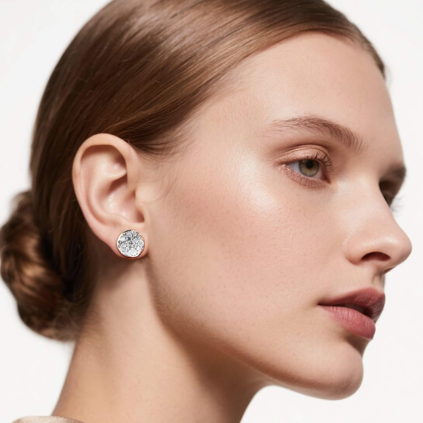 Multicolored Austrian Crystal Rhinestone Stud Earrings for Women Fashion S925 Sterling Silver Hypoallergenic Jewelry (Clear White/Rose Gold-tone)