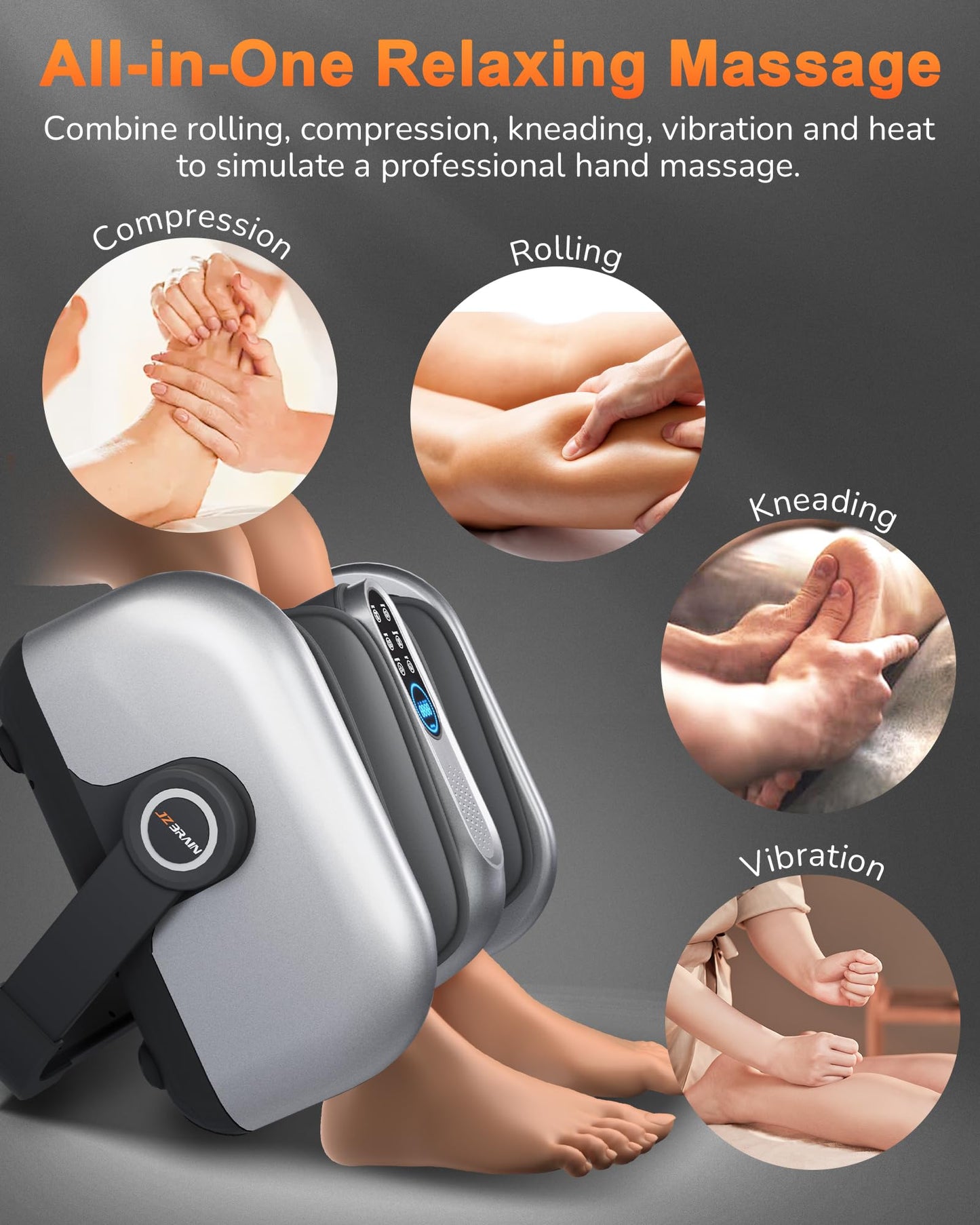 JZBRAIN Shiatsu Foot Massager Machine with Heat : Deep Kneading Calf Massager with Vibration for Plantar Fasciitis, Neuropathy, Pain Relief, Circulation - for Home and Office Use