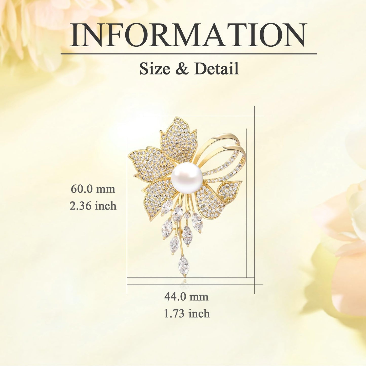 EMEGCY Pearl Flower Brooches for Women Flower Brooch Pins Gold Floral Brooch 18K Gold Plated Lapel Pin Rhinestone Jewelry Gift for Wife Mom Bride Wedding