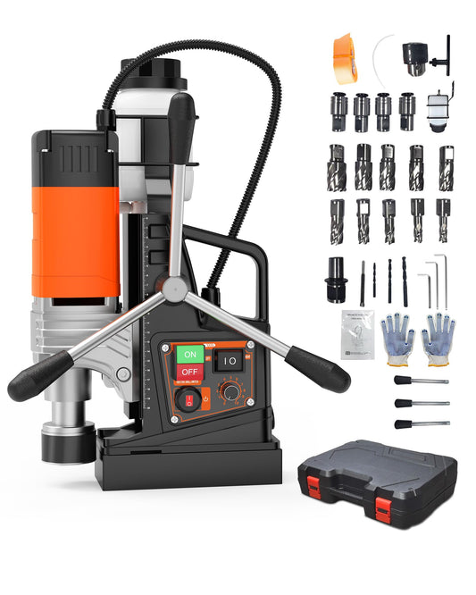 Magnetic Drill, 1850W 2" Boring Diameter, 2922Lbf Power Portable Magnetic, 810 PRM, Variable Speed with Reversible，with 10Pcs Drill Bits 3Pcs Twist Drill and 1Pcs Plastic Box for Metal Surface