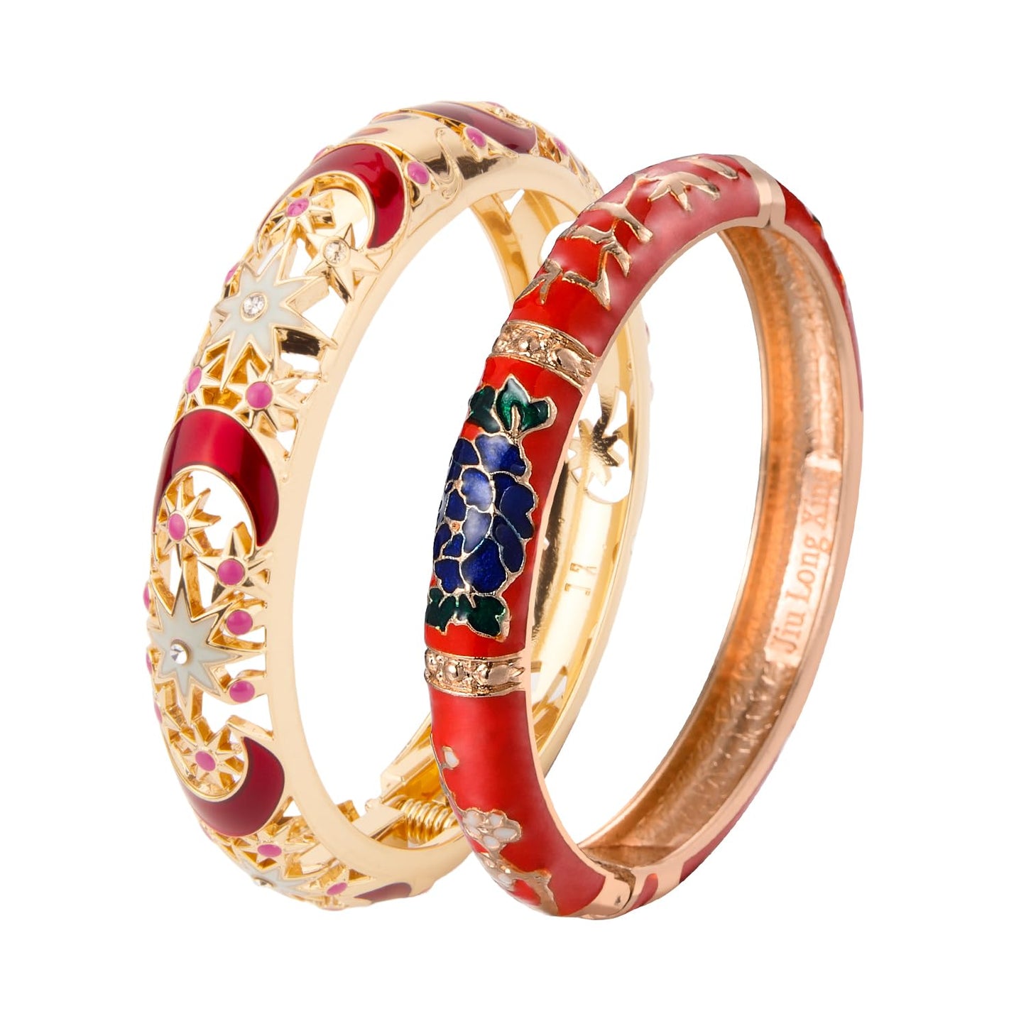 wynameleri Vintage Cloisonne Jewelry Gorgeous Rhinestone Handcrafted Bracelets Enamel Flower Gold Hinged Cuff Bangles Gifts 88A-55A127 red