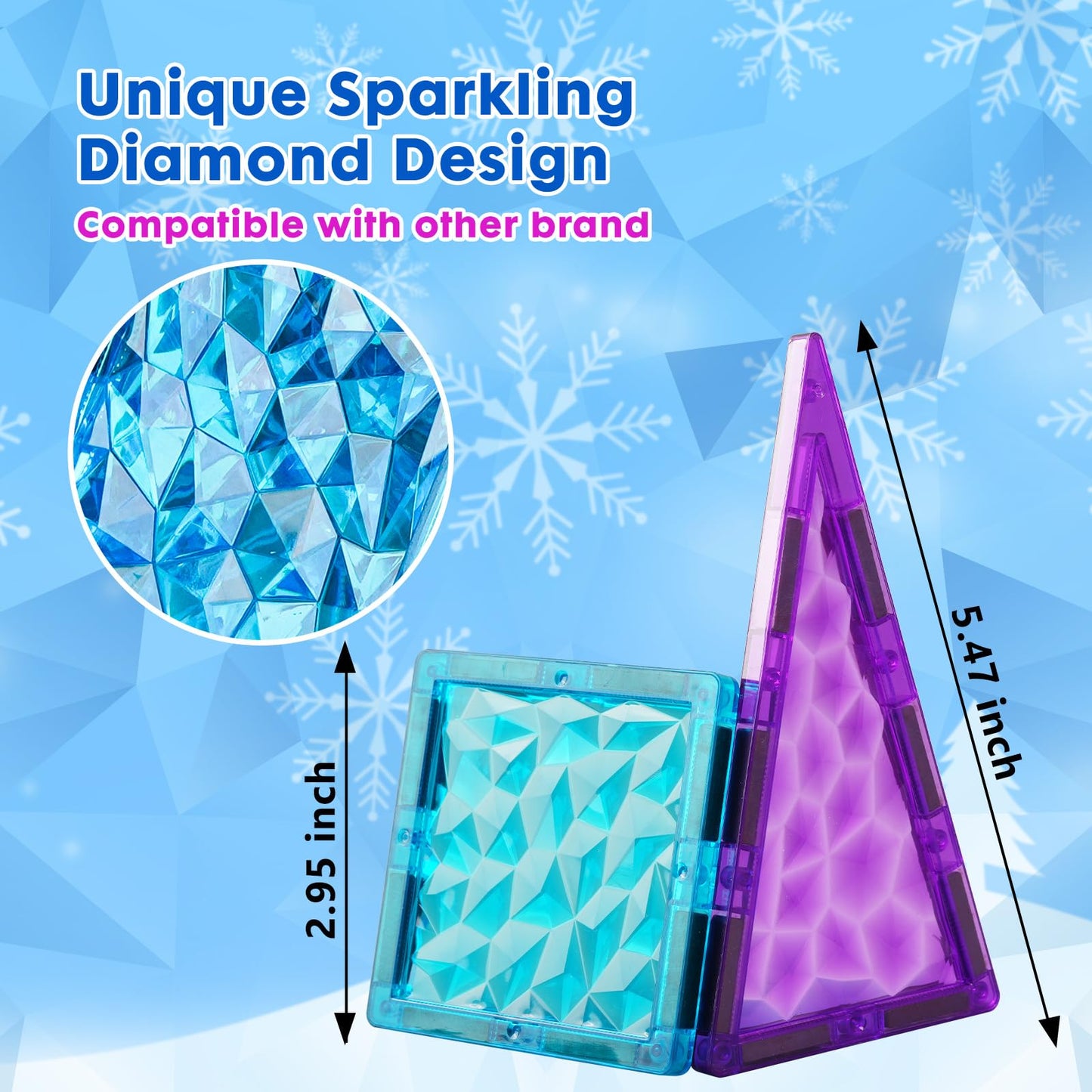 NEOFORMERS Magnetic Tiles 26 pcs Frozen Castle Magnetic Tiles - 3D Diamond Building Blocks, STEM Educational Kids Toys for Pretend Play, Birthday Gifts Montessori Sensory Educational Magnet Toys