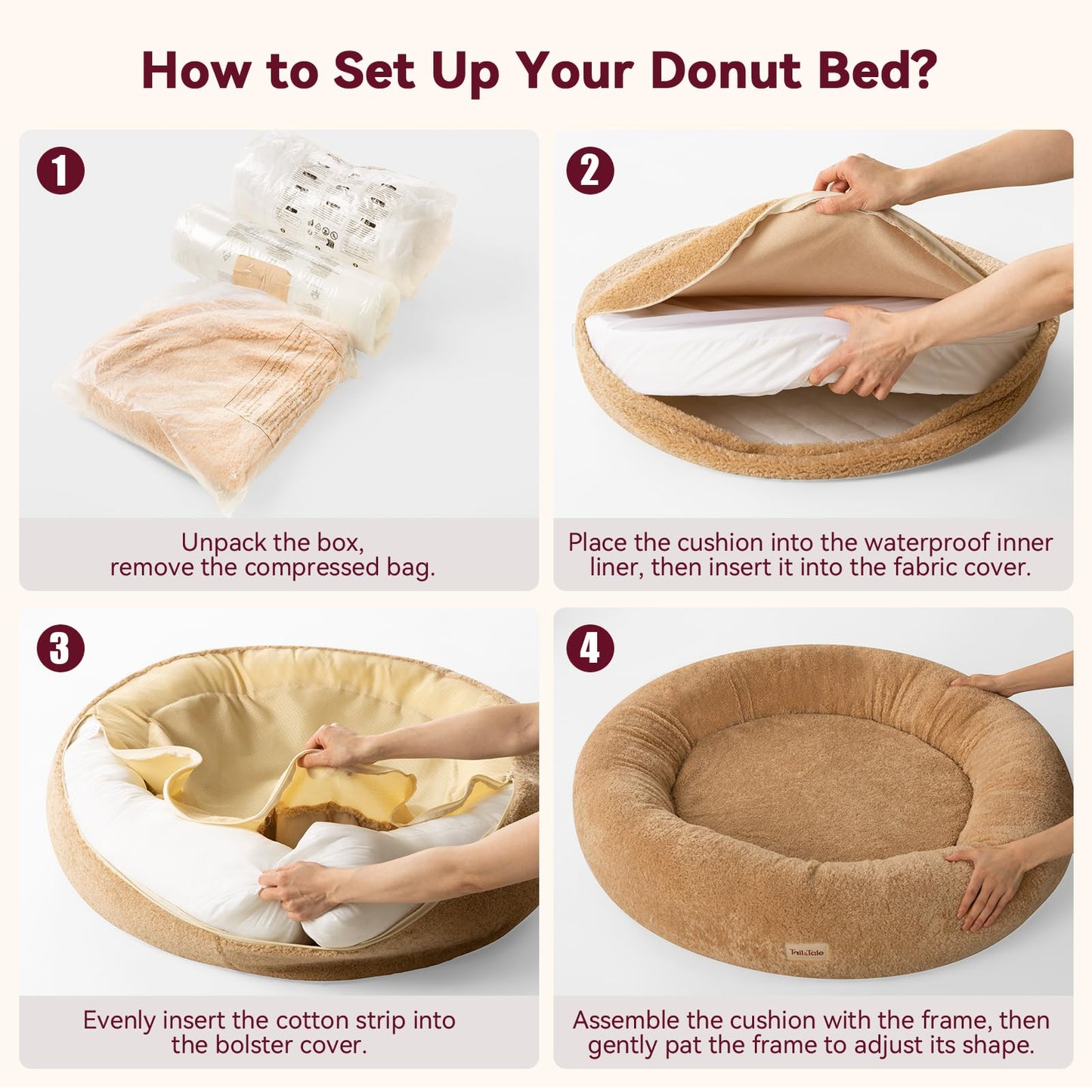 Cooling Calming Donut Dog Bed for Large Dogs – Orthopedic Memory Foam Round Dog Bed for Anxiety Relief & Senior Joint Support, Waterproof Liner, Washable Removable Cover & Non-Slip Bottom