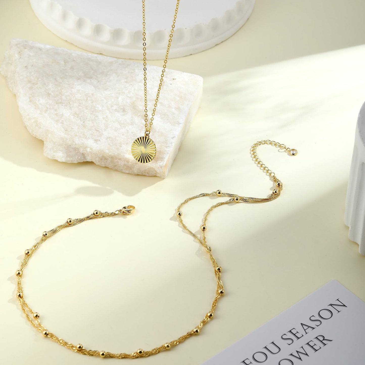 MFRYK Gold Necklaces for Women,14K Gold/Silver Plated Choker Layered Necklace Dainty Pearl Disc Cross Circle Heart Pendant Chain Stackable Necklaces, Multilayer Jewelry Set Gifts for Women