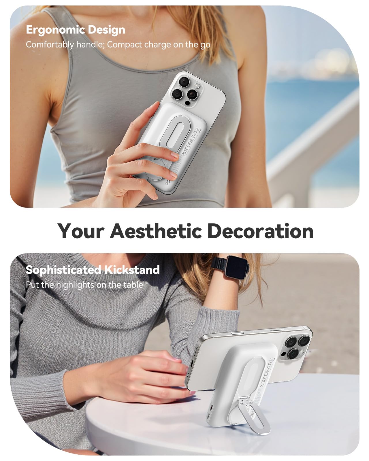 Magnetic Portable Charger for iPhone and Apple Watch, 10000mAh Wireless Power Bank PD 20W USB-C Fast Charging Battery Pack with Stand for iPhone Air 17/16/15/14/13/12 Pro Max、iWatch 11-1/SE/Ultra 3-1