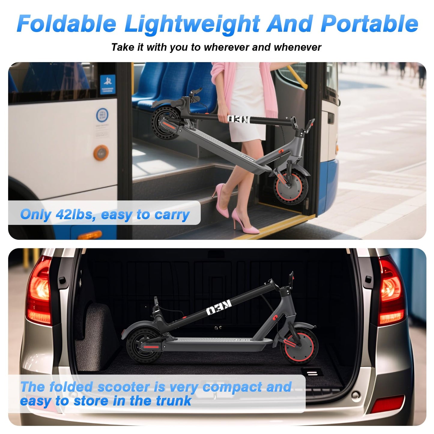 Electric Scooter Adults with Dual Suspension 10" Solid Tires Max 22Mph 500W Motor 30 Miles Range Dual Braking System Portable & Foldable E Scooter for Commuting Travel and Campus Use