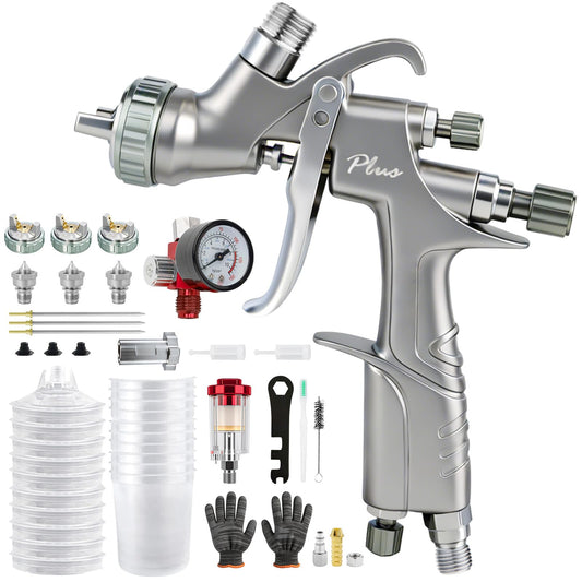 D1 LVLP Air Spray Gun Premium Kits, Paint Sprayer with 1.3/1.5/1.7mm Nozzles & Air Regulator, 10x 650ml Disposable Cups, Automotive Paint Gun for House, Cars, Furniture, Fence, Varnish&Top Coat