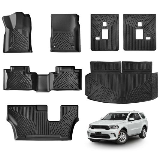 Floor Mats for Dodge Durango 7 Seats 2016-2024 2025 2026, TPE Waterproof Non-Slip All Weather Protection Custom (Floor Mats & Cargo Liner)