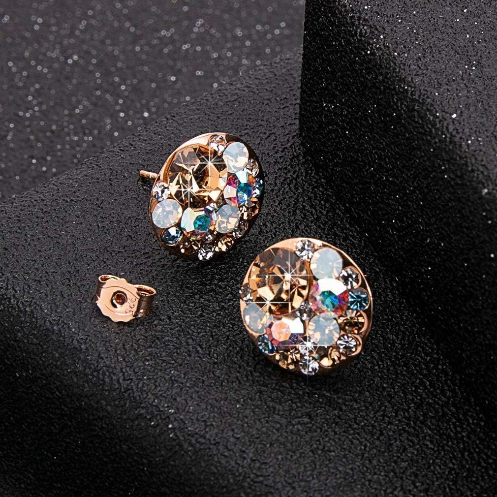 Multicolored Austrian Crystal Rhinestone Stud Earrings for Women Fashion S925 Sterling Silver Hypoallergenic Jewelry (Golden Main Crystal/Rose Gold-tone)