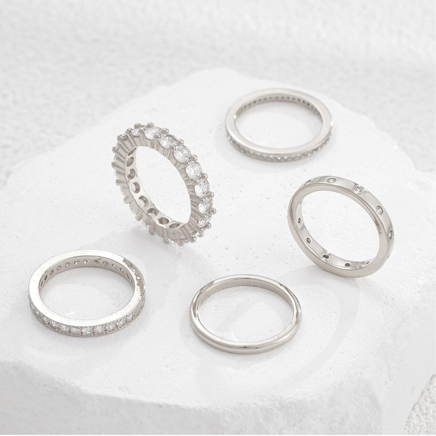 FAXHION Silver Rings for Women Non Tarnish, 14k Gold Plated Dainty Stacking Cubic Zirconia Thumb Rings, Gold Knuckle Women Rings Set Jewelry Size Gold-7 (5)