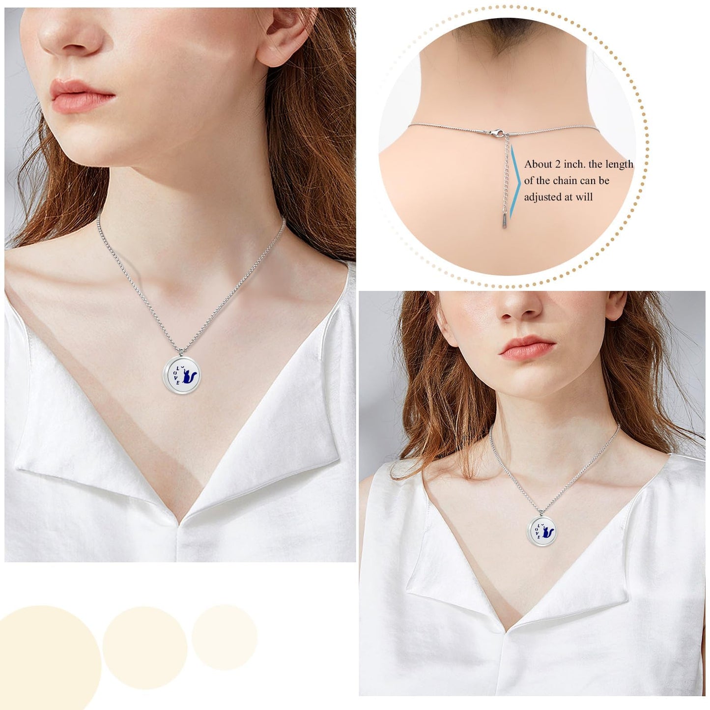 Minicremation Stainless Steel Paw Print Round Perfume Essential Oil Diffuser Pendant Necklace Women Aromatherapy Essential Oil Diffuser Locket Pendant Necklace, with Refill Pads (Silver-Cat)
