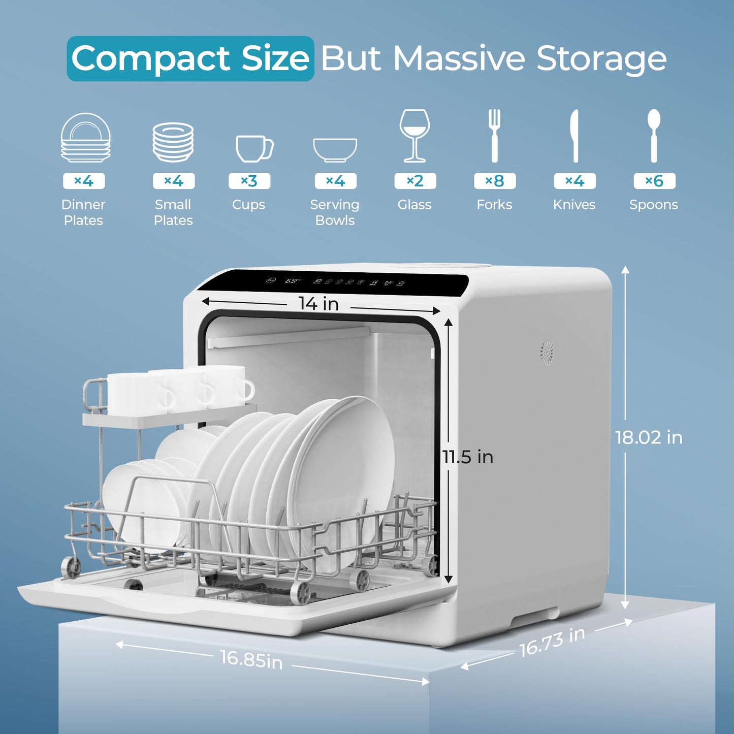 EUHOMY Countertop Dishwasher Portable with 6 Programs, 5L Built-in Water Tank for Apartments & RV, 167℉ High-Temp, No Hookup Needed, Mini Dishwasher with Baby Care, Air Dry/Quick/ECO/Fruit/Normal Mode