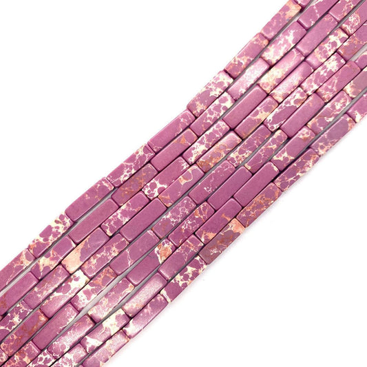 4x13mm Natural Stone Purple Imperial Jasper Rectangular Column Tube Cylinder Spacer Loose Beads Gemstone for DIY Bracelets Necklace Jewelry Making Strand 15 Inch (28-30pcs)