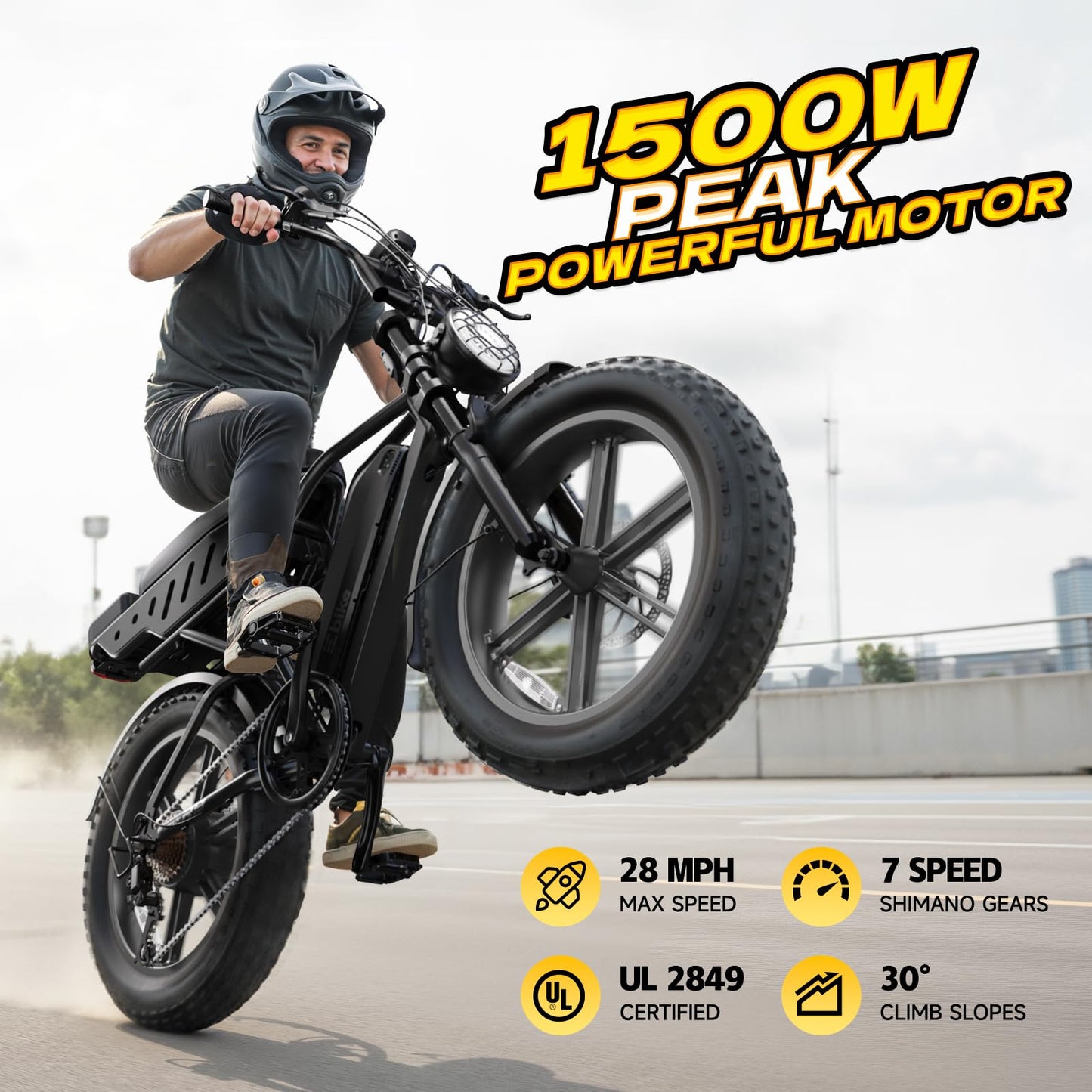 TST Electric Bike for Adults, 1500W Peak Motor Ebike with 48V 15Ah Battery, 60 Miles Range 28 MPH Electric Bicycle, 20" All-Terrain Fat Tire E Bike with Rear Seat 7 Speeds Black