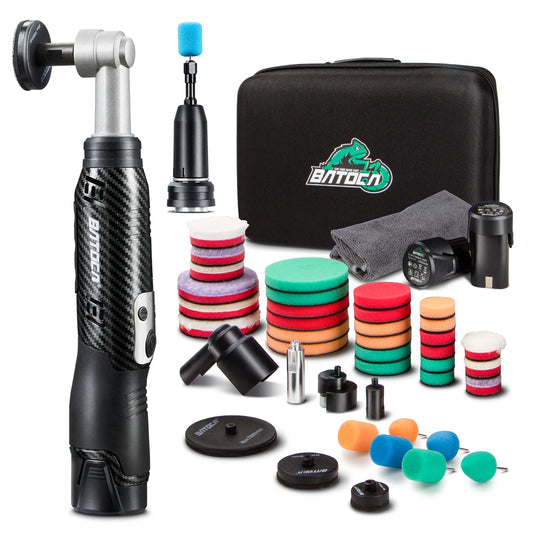 BATOCA S6 Mini Cordless Polisher for Car Detailing, 2x2.0Ah Batteries, 0mm Rotary Buffer & 12mm Dual Action Polisher 1-3 Inch, 2 Different Speeds Heads Systems, 4.2k-21k, 1-5k RPM Carbon Style