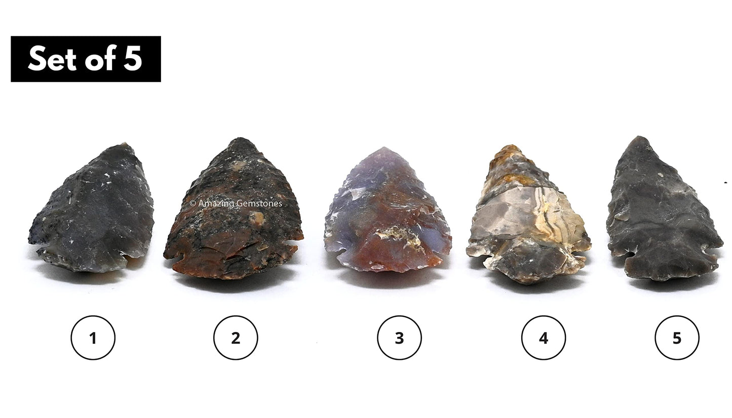 Amazing Gemstone 5 Pieces Fancy Jasper Arrowhead Bulk, Crystal and Healing Stone Flint Rock Arrow Head - 2 to 3 Arrowheads for DIY Project Craft Point Jewelry Making