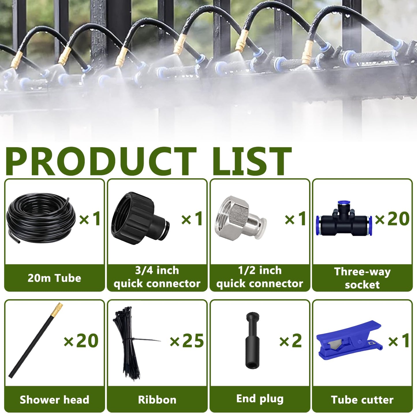 65.6FT/20M Drip Irrigation System, 360° Bendable Irrigation System for Garden, Garden Watering System with Quick Connector and Adjustable Nozzles, Drip Irrigation Kit for Greenhouse, Yard, Plants