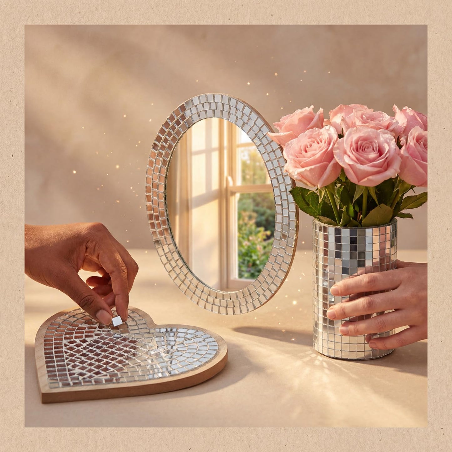 Yuanan 12000 PCS Disco Ball Mirror Tiles, 5×5 mm Self Adhesive Mirror Mosaic Tiles Bulk Glass Mosaic Stickers Extra Sticky for DIY Crafts, Flower Pots, Glassware, Cups, Party and Home