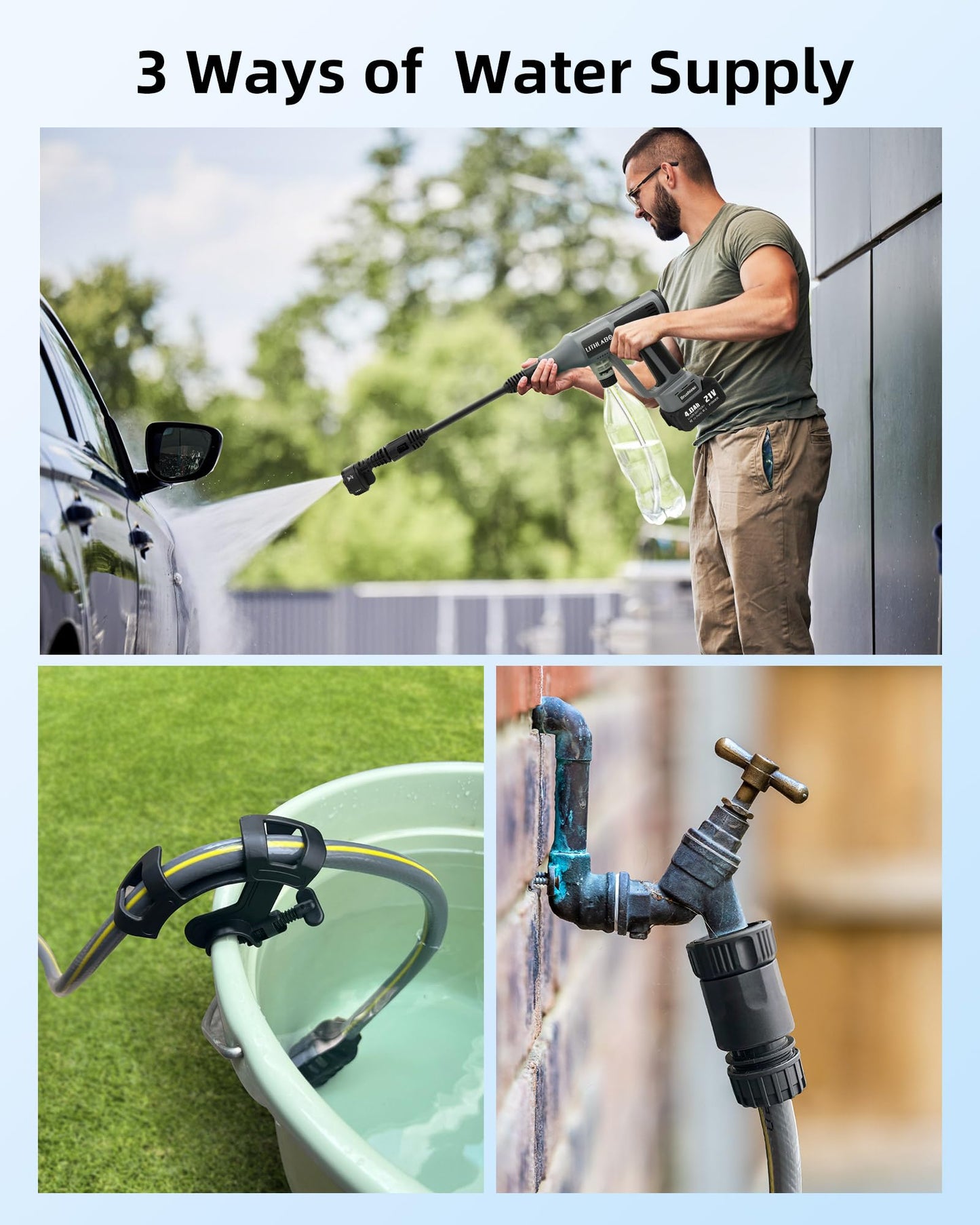 Cordless Pressure Washer 1080PSl Portable High Pressure for Car Wash Outdoor Cleaning, Handheld Power Washer with 6-in-1 Adjustable Nozzle, Foam Cannon for Fences/Driveways/Patios/Home (1X 4Ah)