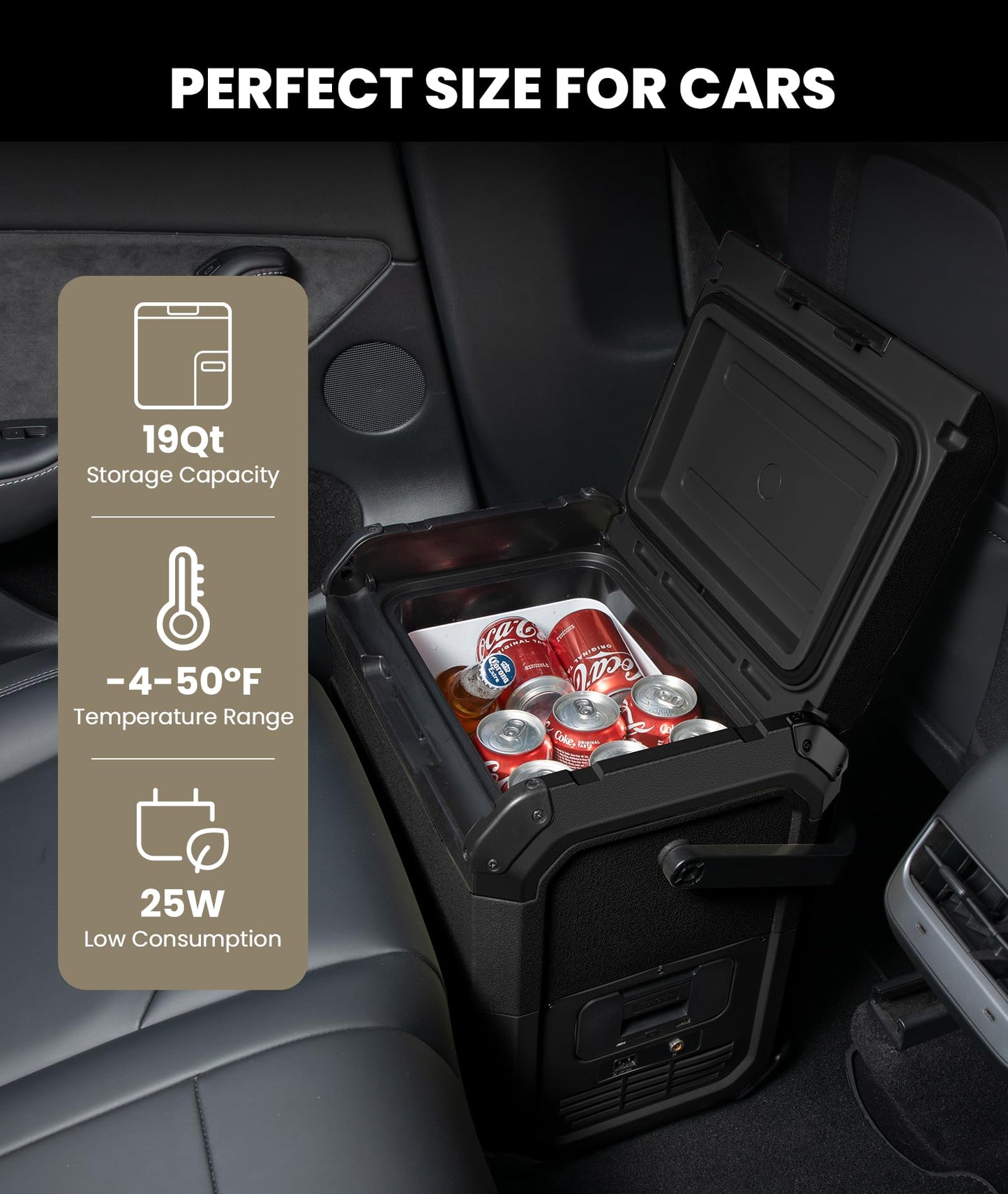 EENOUR D18 12 Volt Car Refrigerator, Portable Freezer 19Qt/18L Battery & Solar Powered Cooler 25W, -4~50℉, 12/24V DC, 110~240V AC, for 1-2 People, Short Trip, Truck (Battery Not Included) Black