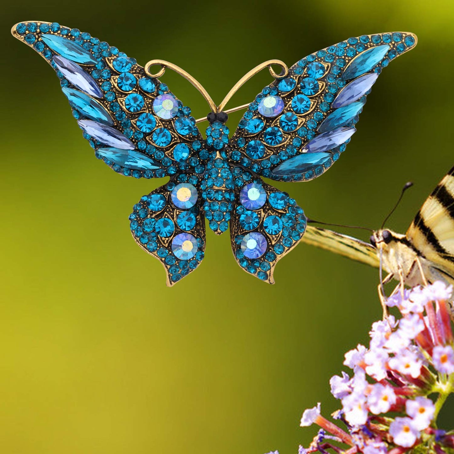 FEELMEM Crystal Rhinestone Butterfly Brooch Pin Blue Color Butterfly Brooches for For Women Wedding/Banquet/Birthday Party (blue-2)