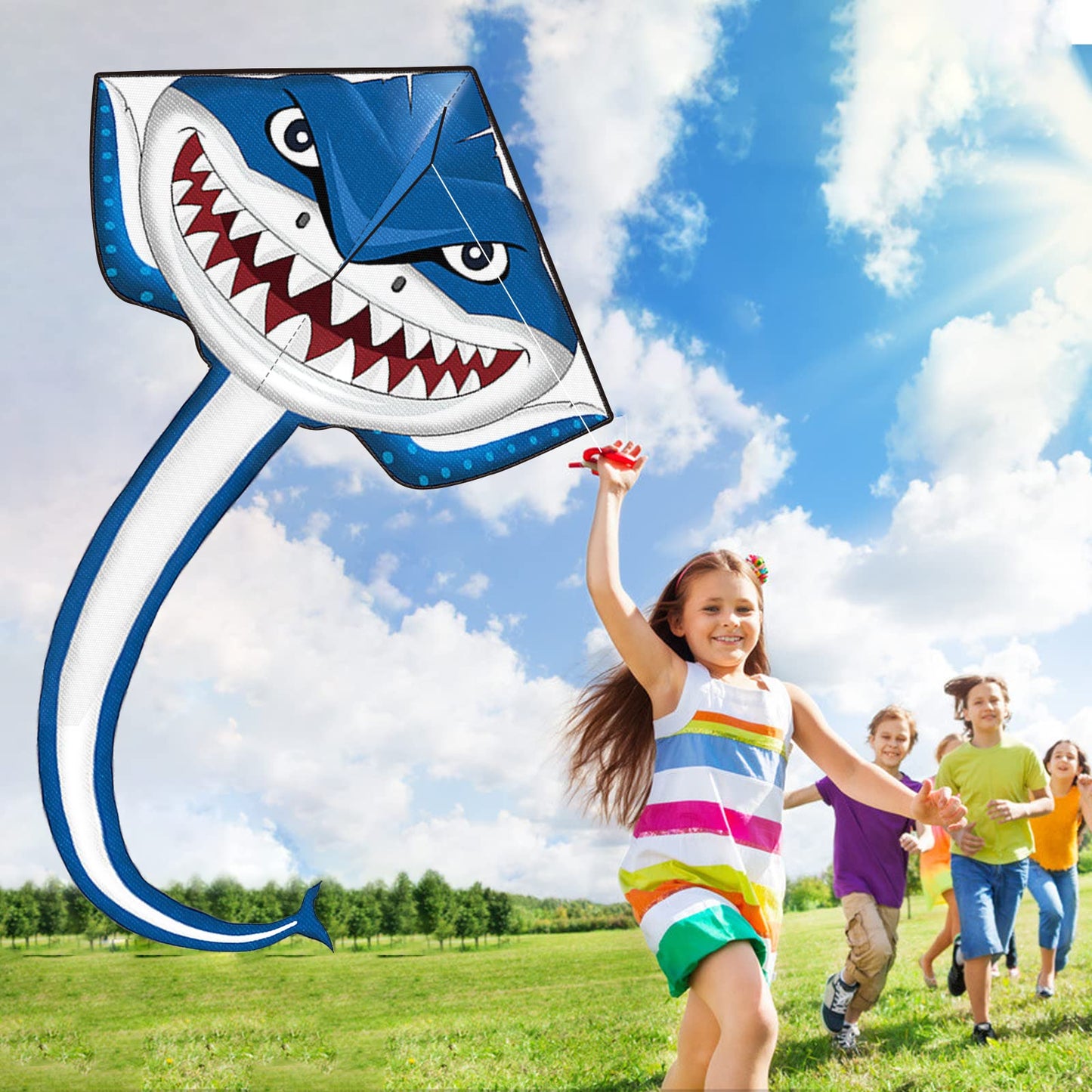 Kites for Kids Ages 4-8 8-12, Large Shark Kite Easy to Fly for Kids & Adults, Beach Kites Toys with 328ft String and Handle, Beginner Kite for Boys Girls Outdoor Activities Summer Beach Games