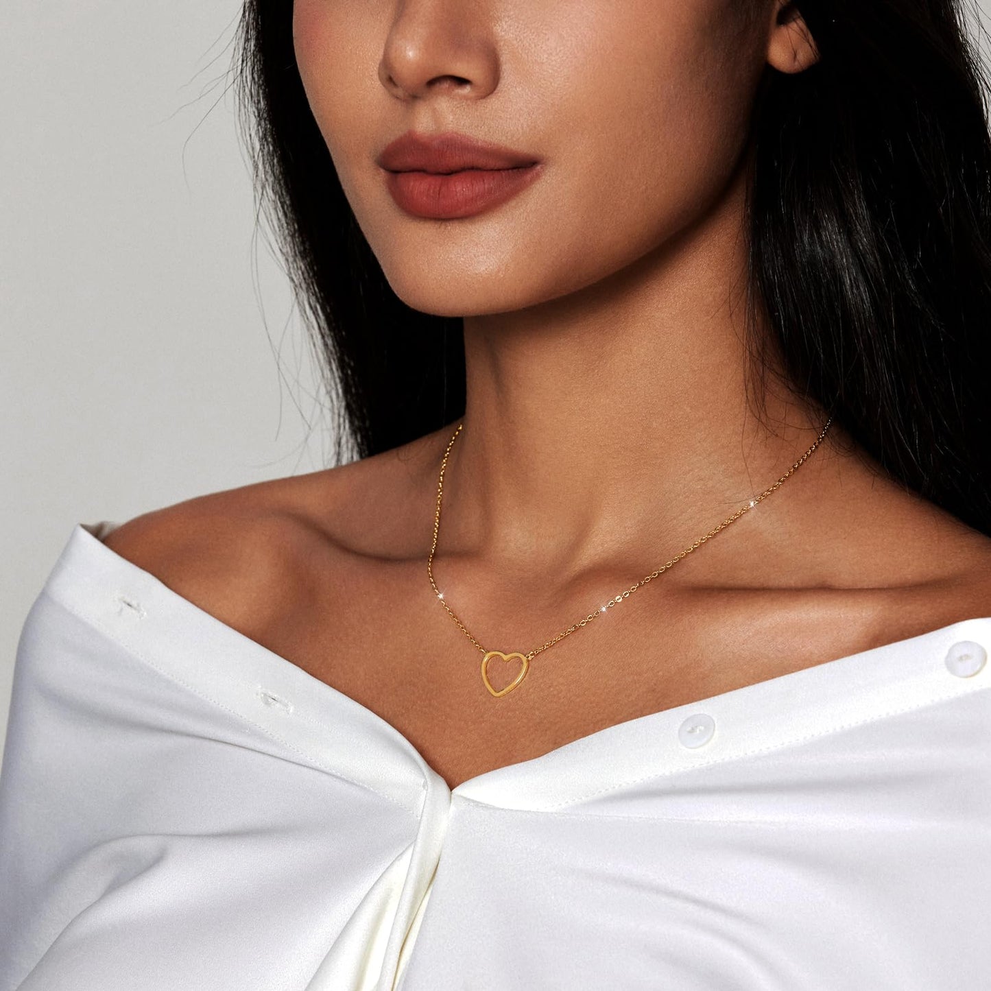 Zeffy Heart Necklace for Women 14k Gold Plated Cute Necklaces Trendy Open Heart Choker Necklaces Dainty Simple Gold Jewelry for Women Gifts