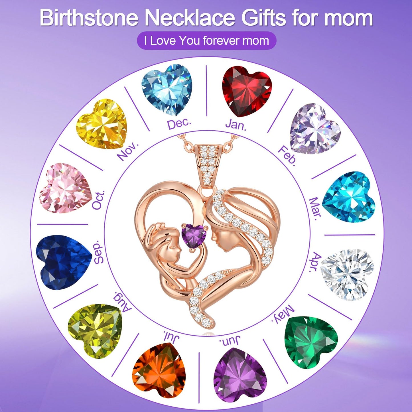 Zifeel Mothers Day Gifts for Mom Wife Her Grandma, S925 Sterling Silver Birthstone Necklaces Jewelry for Women, Mother's Day Love Heart Pendant Necklace for Anniversary Birthday Christmas Day