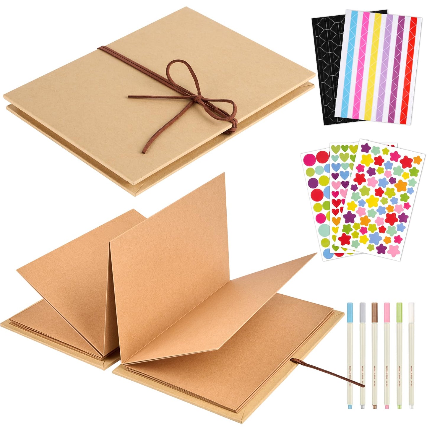 Mauproy 6 x 8 Inch Small Scrapbook Album with Brown Pages, Stretchable Folding Photo Album with DIY Accessories Kit, Hardcover Memory Book Accordion Adventure Scrapbook