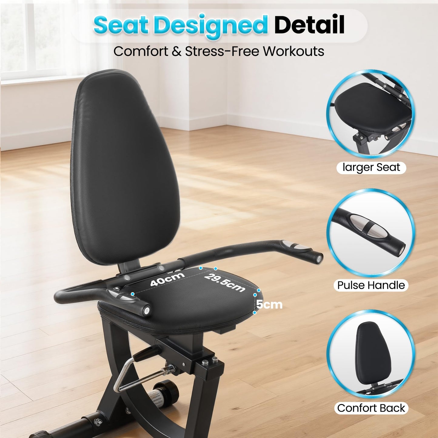oCuZen Recumbent Exercise Bike for Home, Recumbent Stationary Bike for Adults & Seniors with 8-Level Magnetic Resistance, Adjustable Seat, Heart Rate Handle & LCD Display, 300LB Capacity