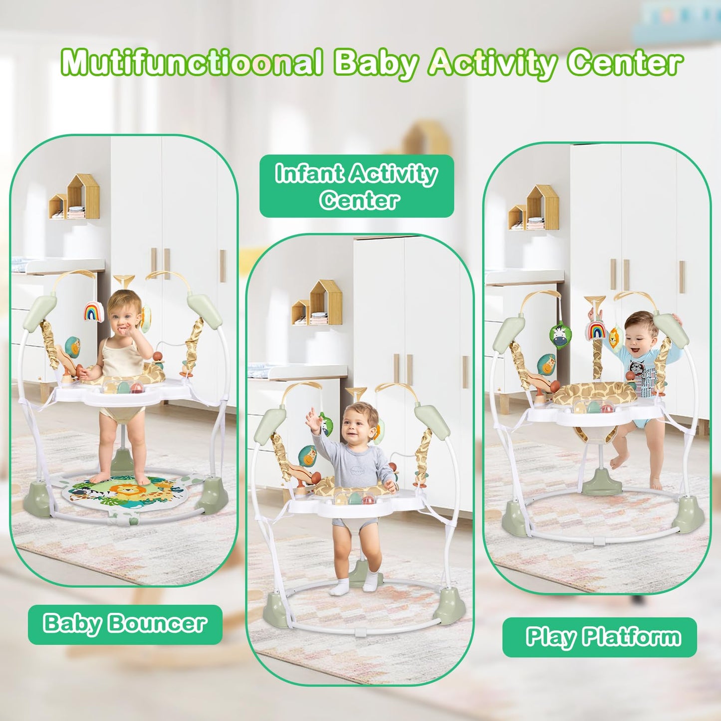 Otrolepota Baby Activity Center, Infant Jumpers and Bouncers with Music, Lights, Infant Toys, 360°Rotating Seat, 3 Adjustable Heights, Baby Play and Learning Center for 6+ Months