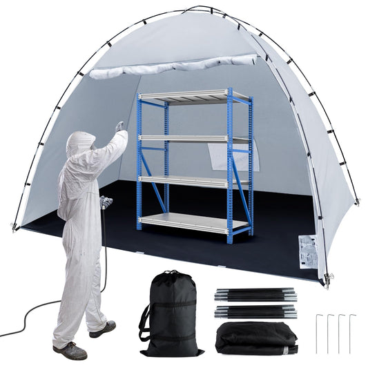 Portable Paint Booth Tent, Siebwin Extra Large 10x6x6.5ft Spray Paint Tent with Built-in Floor & Mesh Screen & Windproof Hooks for Furniture DIY Hobby Tool Spray Paint Shelter, Gray