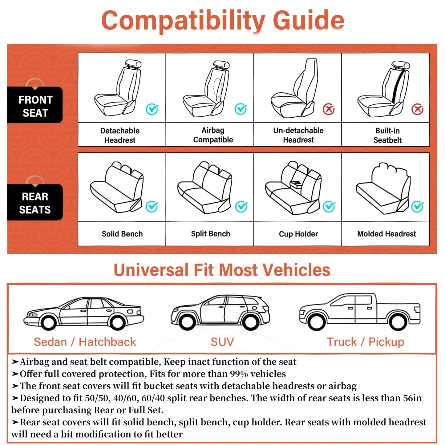 Coverado Car Seat Covers Full Set, 5 Piece Car Seat Protector with Removable Headrest, Nappa Leather Breathable Front Rear Seat Cushion Side All Wrapped Universal Fit Truck Automotive Most Cars Brown