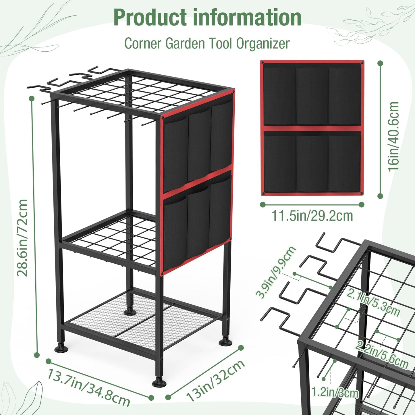 Lovind Garden Tool Organizer,Metal Yard Tool Organizer ,Holds 50 Long-Handled Tools/Rakes/Brooms,Side Garden Pocket ,Heavy Duty Steel Yard Tool Storage Rack for Garage,Shed, Outdoor