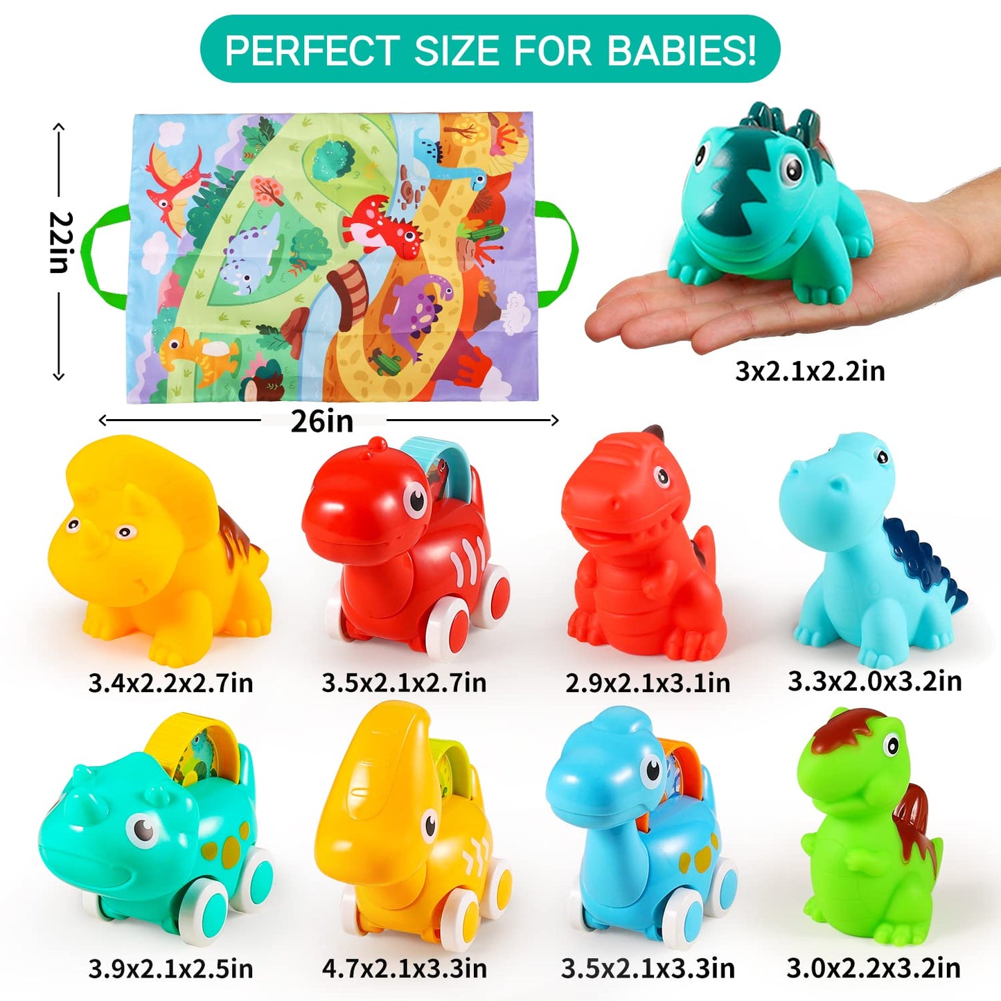 ALASOU 9 PCS Dinosaur Car Toys for 1 Year Old Boy with Playmat/Storage Bag|Baby Toys 1 Year Old Boy Gifts for Toddler Toys 1-2|1st Birthday Gift for Infant 12 18 Months