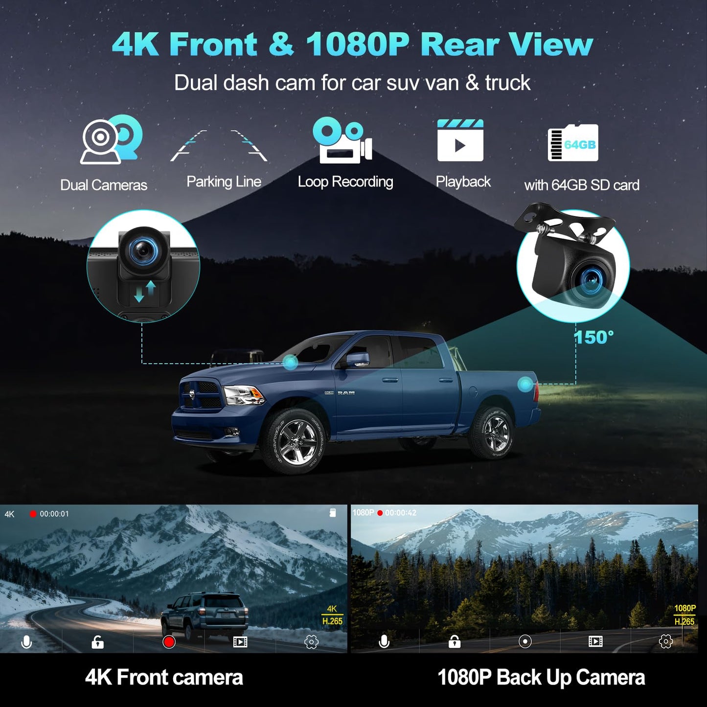 Portable Apple CarPlay Screen for Car, 10.26“ Wireless CarPlay & Android Auto Touch Screen Voice Control Navigation, 4K Dash Cam & 1080P Backup Camera DVR Recording Plug & Play for Car Truck