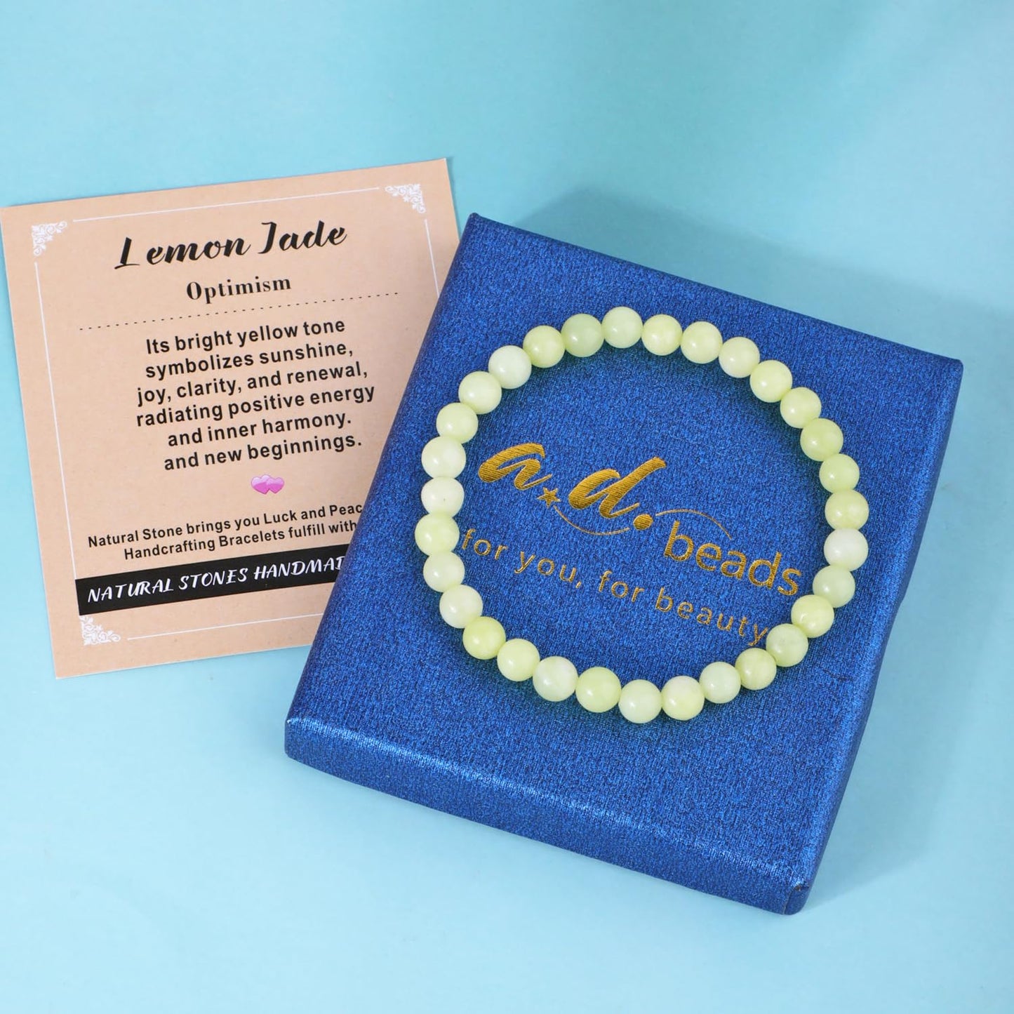 AD Beads 4mm Handmade Lemon Jade Elastic Bracelet – Natural Gemstone for optimism – Meditation, Yoga, Healing and Energy Gift for Men Women