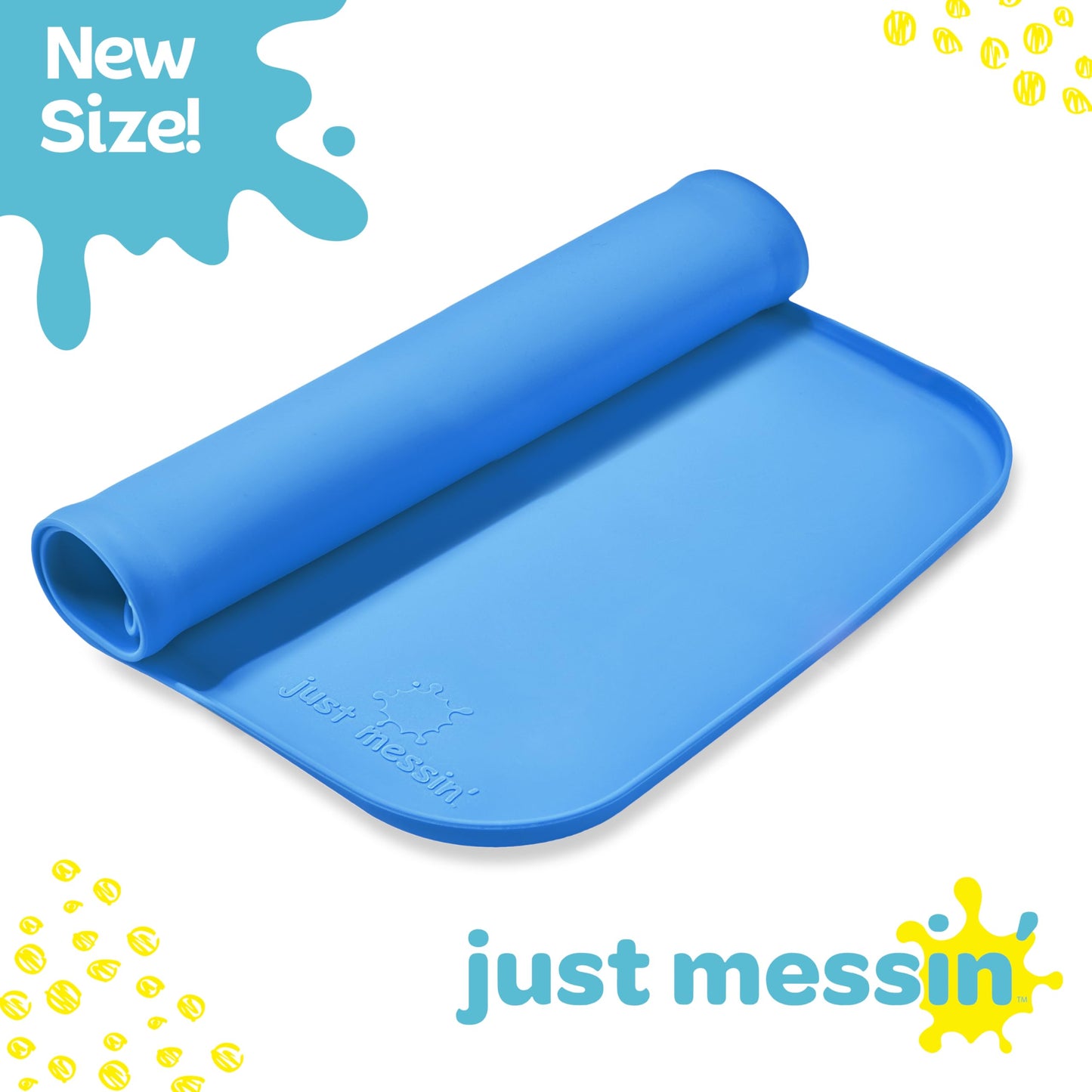 Just Messin’ Silicone Art Mat for Kids, Reusable Non-Slip Heat-Resistant Mat w Raised 0.6" Edges to Contain Mess & Protect Tables/Floors, Arts & Crafts, Resin, Legos, 12"x18", Blue